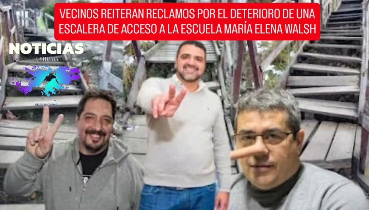 Vecinos denuncian que una escalera clave para acceder a la Escuela María Elena Walsh lleva más de tres años sin ser reparada
