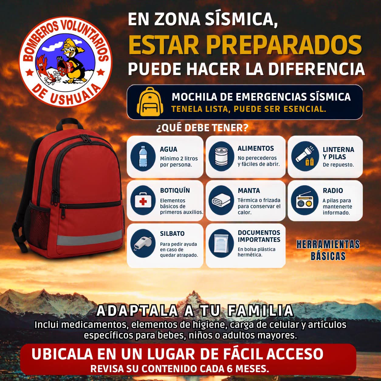 Prevención sísmica en Ushuaia: la importancia de contar con una mochila de emergencias preparada