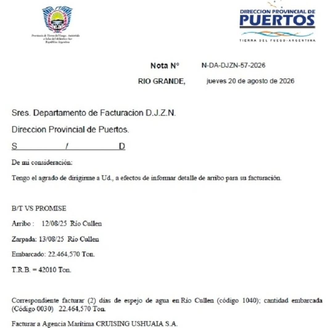 Revelación: Documento confirma que la Provincia auditó y cobró la carga del buque británico VS PROMISE