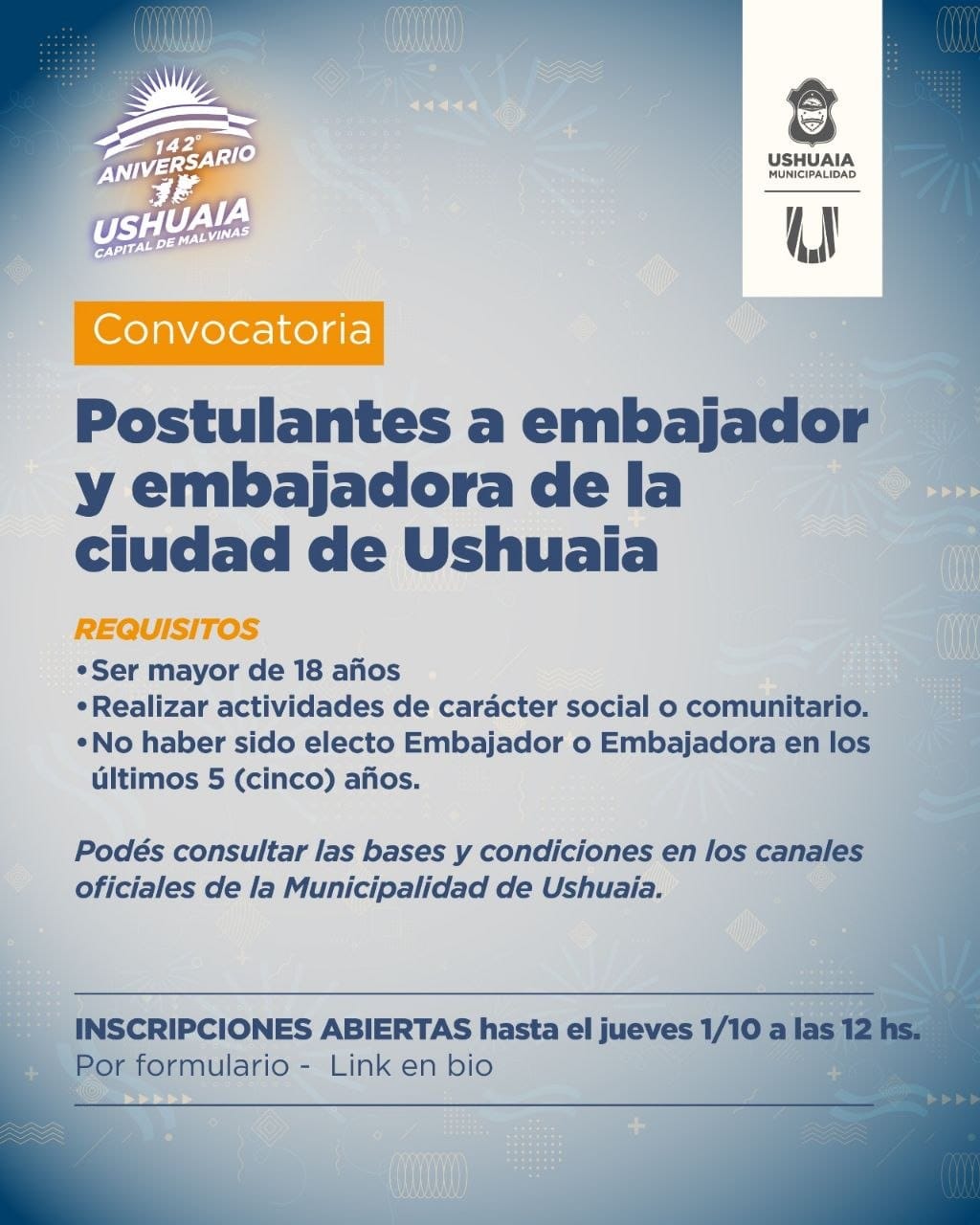 SE EXTIENDE LA CONVOCATORIA A EMBAJADOR Y EMBAJADORA DE LA CIUDAD